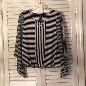 Black and white striped Alfani silky top  Petite S